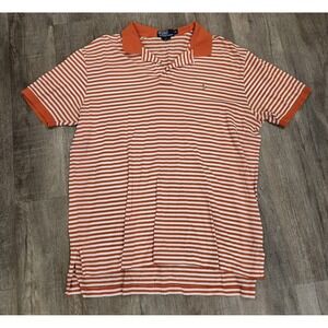 Polo Ralph Lauren‎ Men Size XL Orange White Stripe Pima Cotton S/S  Polo Shirt